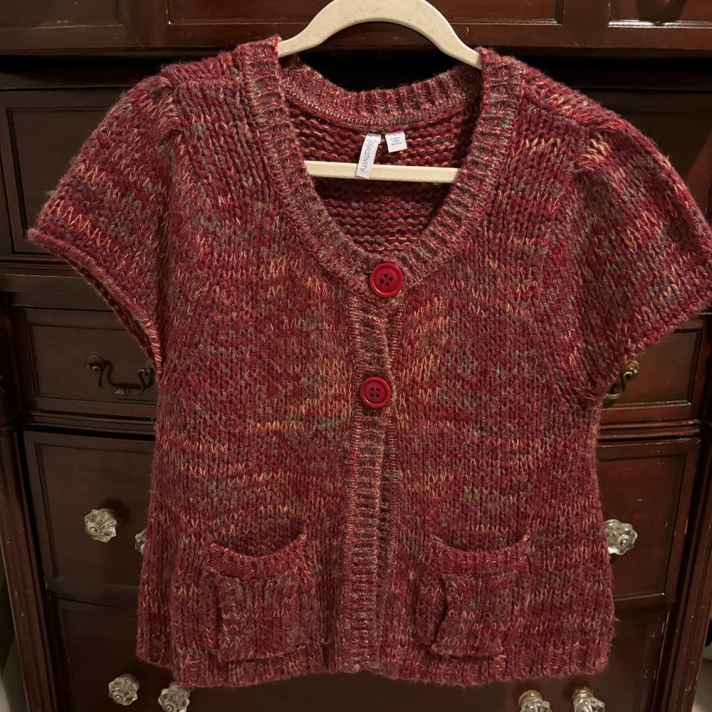Red, Gold & Gray Short Sleeve Two Button Sweater - Size M